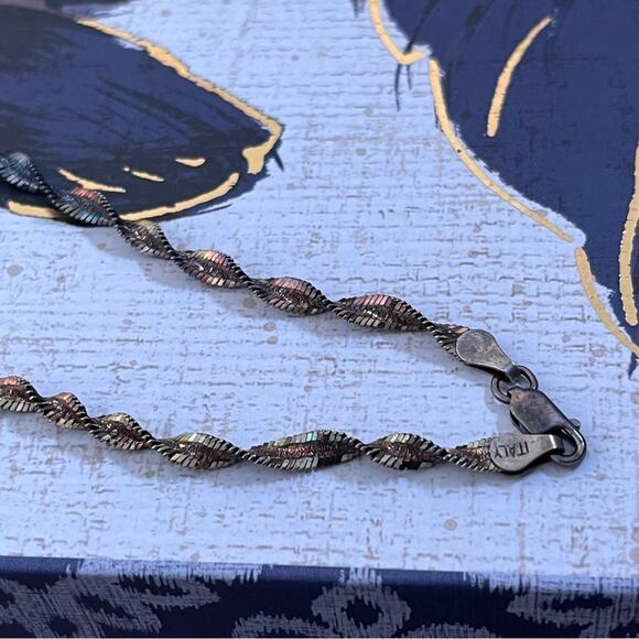 Vintage 925 Sterling Silver stamped ITALY Twisted Metal Bracelet Unisex C2 - Picture 4 of 6